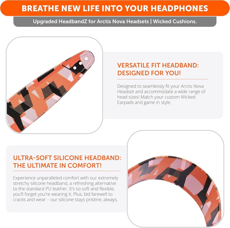 WC HeadbandZ Arctis Nova - Upgraded Silicone Headband for Arctis Nova Headsets by Wicked Cushions - Enhanced Flexibility, Comfort, and Style with Matching Earpad Designs | Orange Prism - Image 4